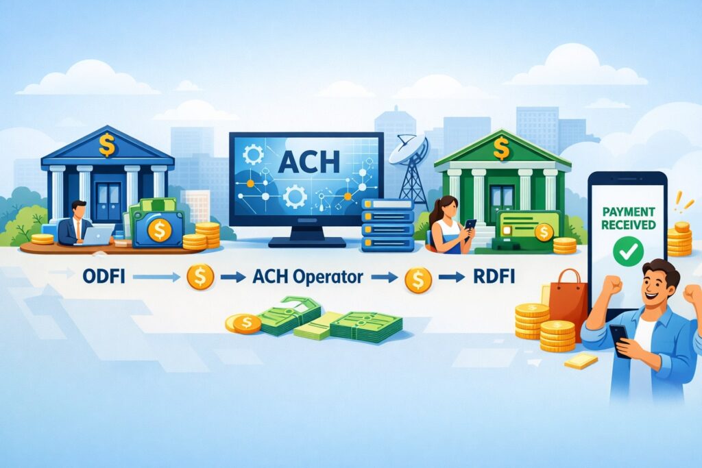 How an ACH Credit Works Step by Step (ODFI, RDFI, and ACH Operators)