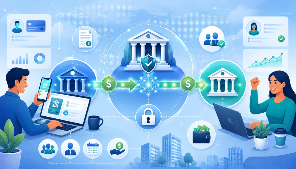 ACH credit payment transferred securely between bank accounts