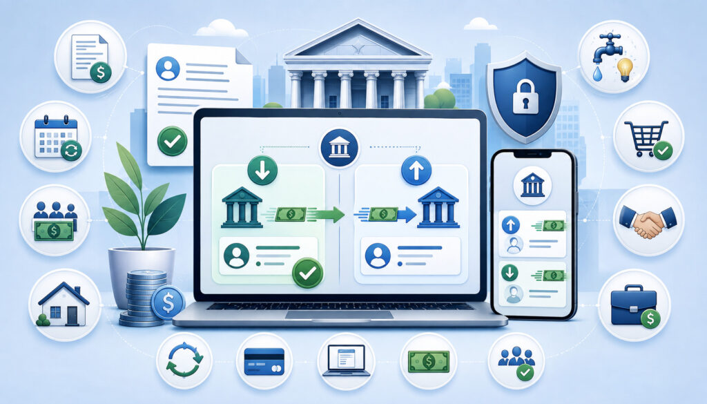 ACH debit authorization and credit payment transfer illustration