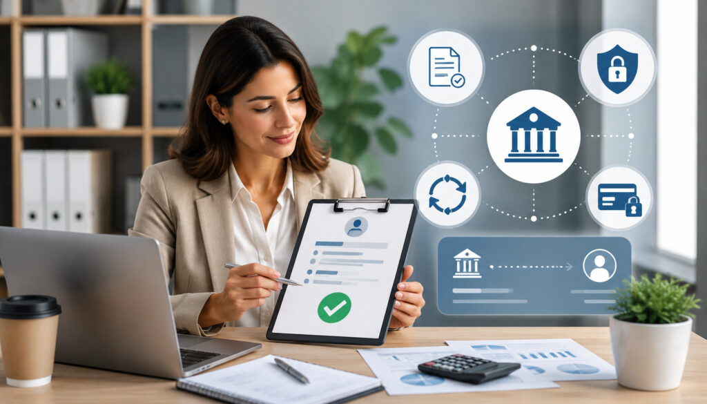 Business professional approving a secure ACH authorization form